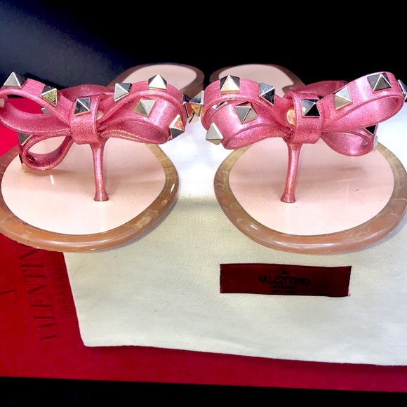 Holiday SALE🎁 Valentino Shimmery Pink Rock studded Sandals - Picture 2 of 5